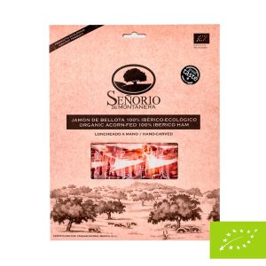 Jamón 100% raza ibérica ecológico, etiqueta negra, loncheado, Señorío de Montanera